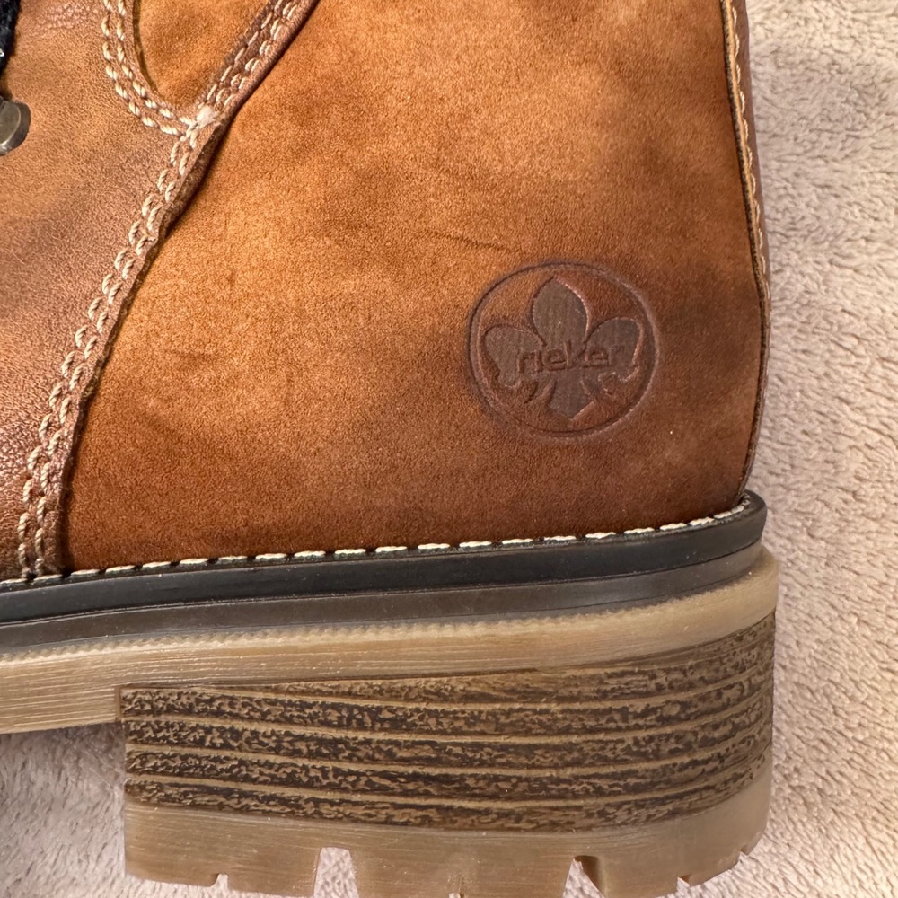 Rieker Leather Lug Sole Sweater Knit Sherpa Hiking Boots Cozy Boho EU40/US 9.5 - Picture 5 of 11